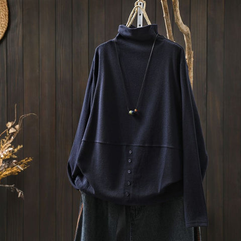 L-5XL ハーフネック バックボタン ルーズ レトロ 長袖 Ｔシャツ L コーヒー