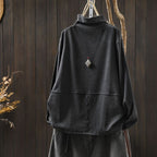 L-5XL ハーフネック バックボタン ルーズ レトロ 長袖 Ｔシャツ L コーヒー