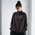 L-5XL ハーフネック バックボタン ルーズ レトロ 長袖 Ｔシャツ 5XL ダークパープル