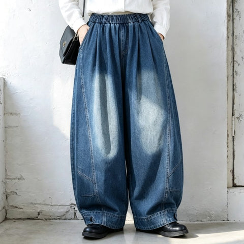 M-2XL ボタン ヴィンテージ加工 無地 ロング丈 ポケット付き カジュアル ジーンズ M ブラック