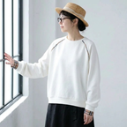 S-3XL チェック切り替え  シンプル ラウンドネック パーカー S ホワイト