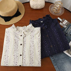 M-XL 新作発売！ ボタン フリル 長袖 花柄 コットン  シャツ M アイボリー