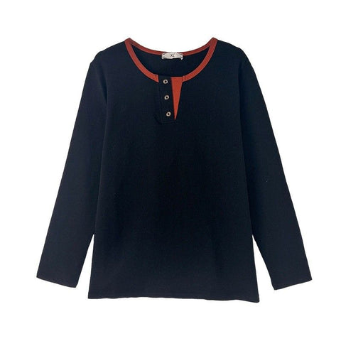 M-2XL ボタン 長袖 切り替え 配色 カジュアル 長袖 Ｔシャツ M オレンジレッド