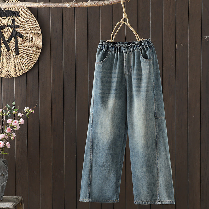 M-3XL ハイウエスト 無地 シンプル ジーンズ 3XL ブルー02