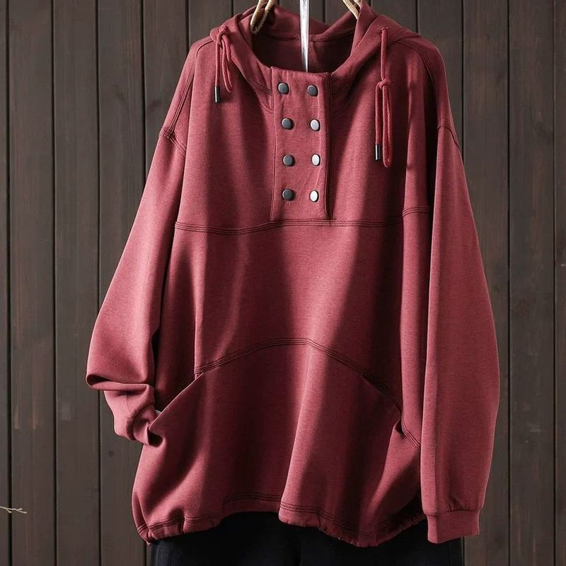 L-4XL 気質アップ 無地 ボタン 長袖 パーカー/ジャージ L ブラウン