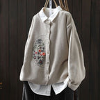 S-3XL 刺繍デザイン 前ボタン ルーズシルエット レトロ 長袖 ニットカーディガン S パープル
