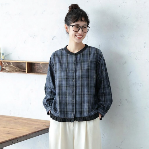 M-2XL チェック柄 シングルブレスト シンプル 長袖 シンプル シャツ M 写真通り