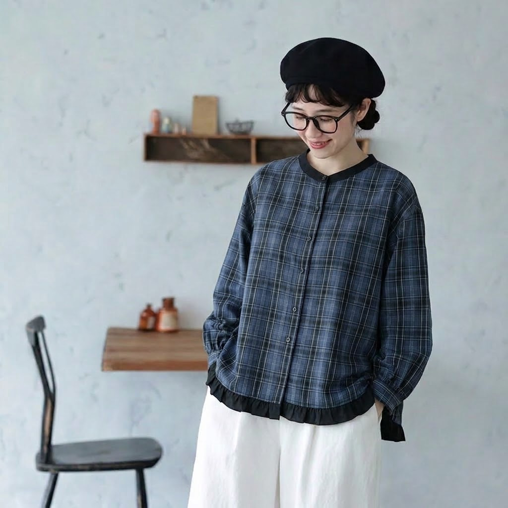M-2XL チェック柄 シングルブレスト シンプル 長袖 シンプル シャツ M 写真通り