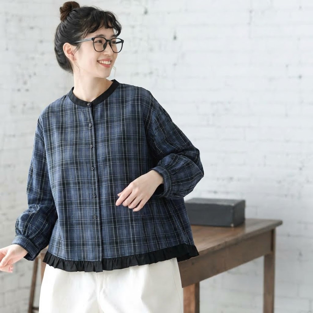M-2XL チェック柄 シングルブレスト シンプル 長袖 シンプル シャツ M 写真通り