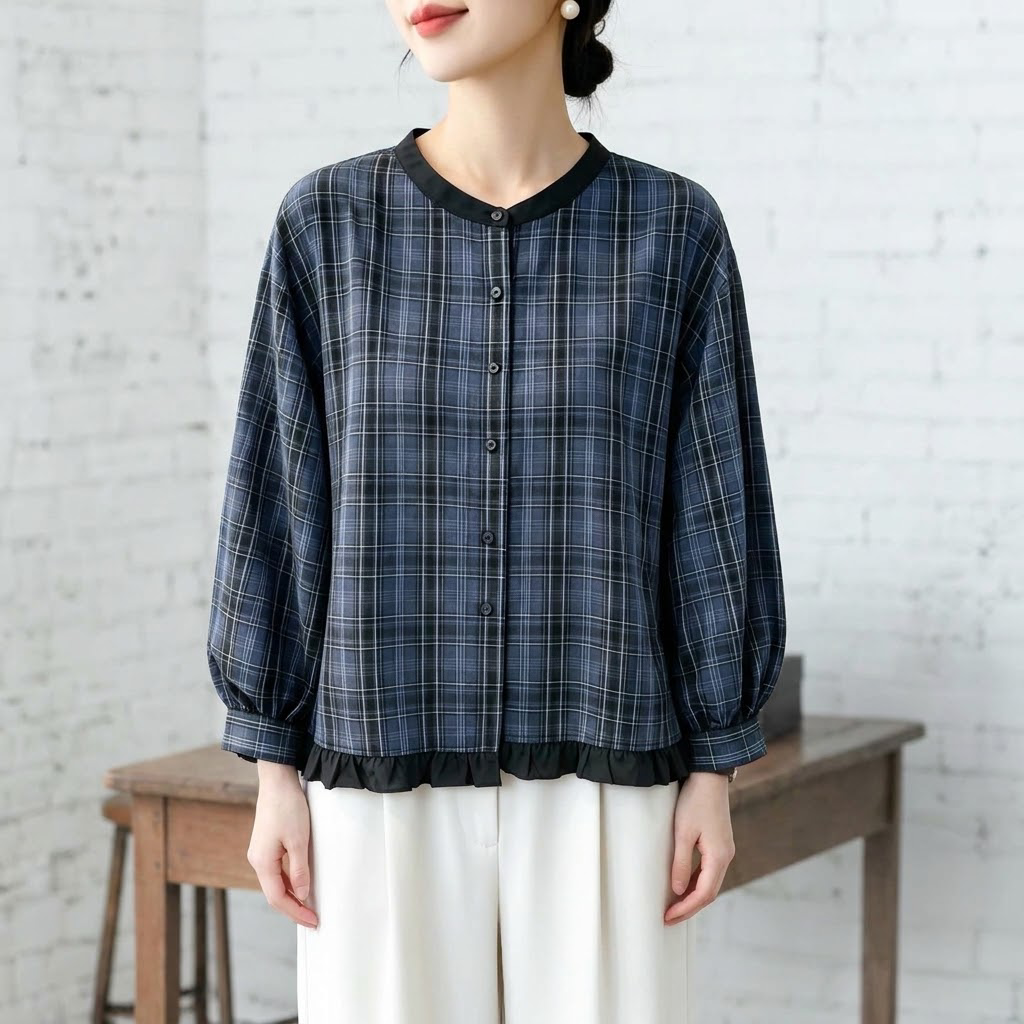 M-2XL チェック柄 シングルブレスト シンプル 長袖 シンプル シャツ M 写真通り