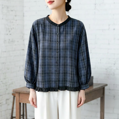M-2XL チェック柄 シングルブレスト シンプル 長袖 シンプル シャツ M 写真通り