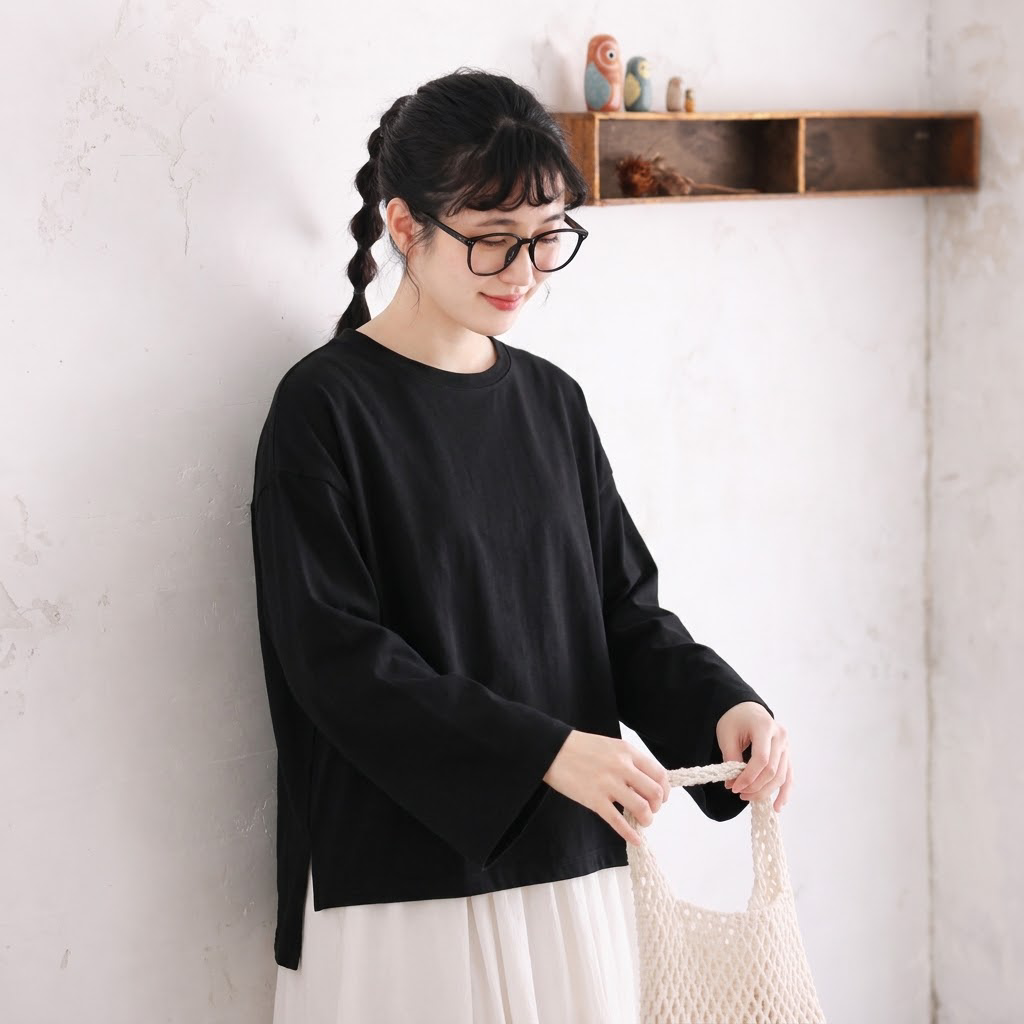 ML 新登場 ボーダー/無地 ラウンドネック 長袖 Tシャツ M グリーン