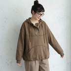 L-4XL 気質アップ 無地 ボタン 長袖 パーカー/ジャージ L ブラウン