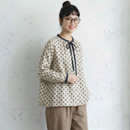 M-2XL 人気沸騰 綿麻 ドット柄  長袖  ボタン カジュアル シャツ M 写真通り