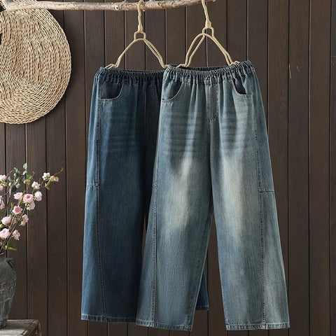 M-3XL ハイウエスト 無地 シンプル ジーンズ M ブルー01