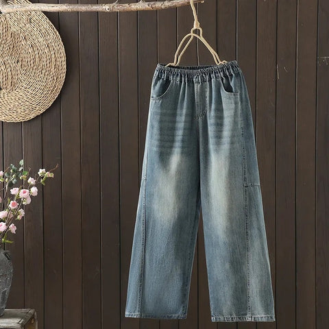 M-3XL ハイウエスト 無地 シンプル ジーンズ M ブルー01