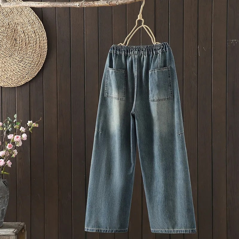 M-3XL ハイウエスト 無地 シンプル ジーンズ M ブルー01