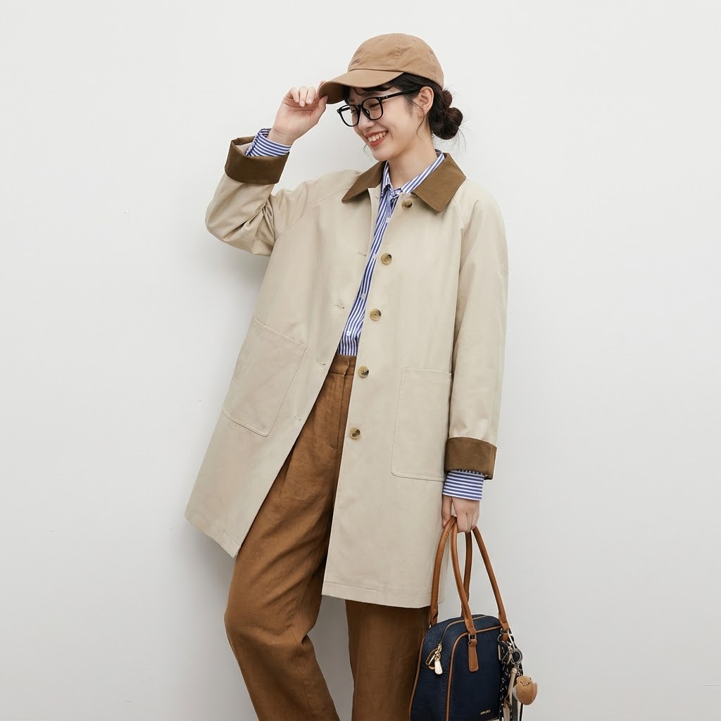 S-XL リピー数高 配色 フェミニン 折り襟 シングルブレスト 長袖 トレンチコート S ベージュ