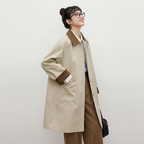 S-XL リピー数高 配色 フェミニン 折り襟 シングルブレスト 長袖 トレンチコート S ベージュ
