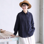 L-XL 新作入荷 長袖 チェック柄 折り襟 シングルブレスト 森ガール シャツ L 写真と同じ