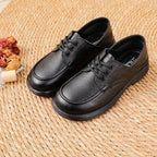No.1 人気商品22.5-25.5cm レトロ ラウンドトゥ フラット レザー カジュアル ローヒールパンプス 22.5 ブラック