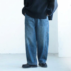M-3XL ハイウエスト 無地 シンプル ジーンズ M ブルー01