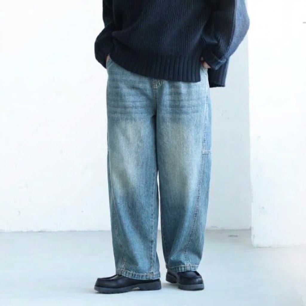 M-3XL ハイウエスト 無地 シンプル ジーンズ M ブルー01