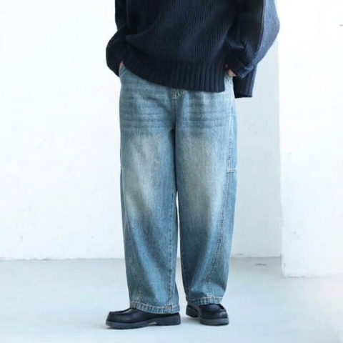 M-3XL ハイウエスト 無地 シンプル ジーンズ M ブルー01