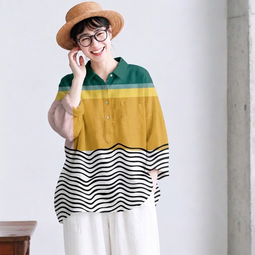 S-5XL シンプルコーデにアクセント 幾何柄シャツ 5XL 写真通り1