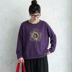 新作発売！ 花模様 レトロ 長袖 ラウンドネック Tシャツ フリー 写真と同じ1
