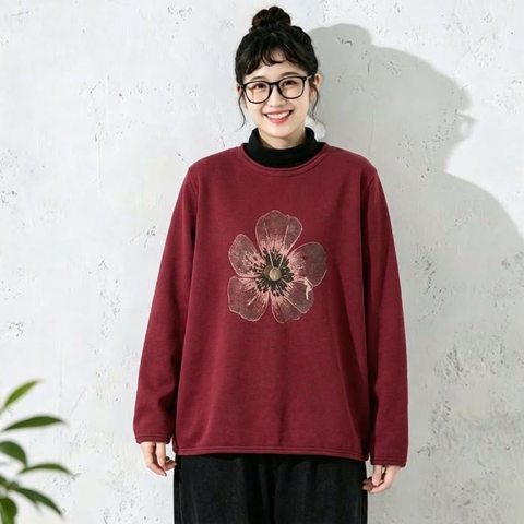 新作発売！ 花模様 レトロ 長袖 ラウンドネック Tシャツ フリー 写真と同じ3