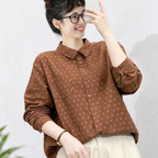 着回し自在！SML レトロ 花柄プリント ポケット付き ゆったり 長袖シャツ S ダークパープル