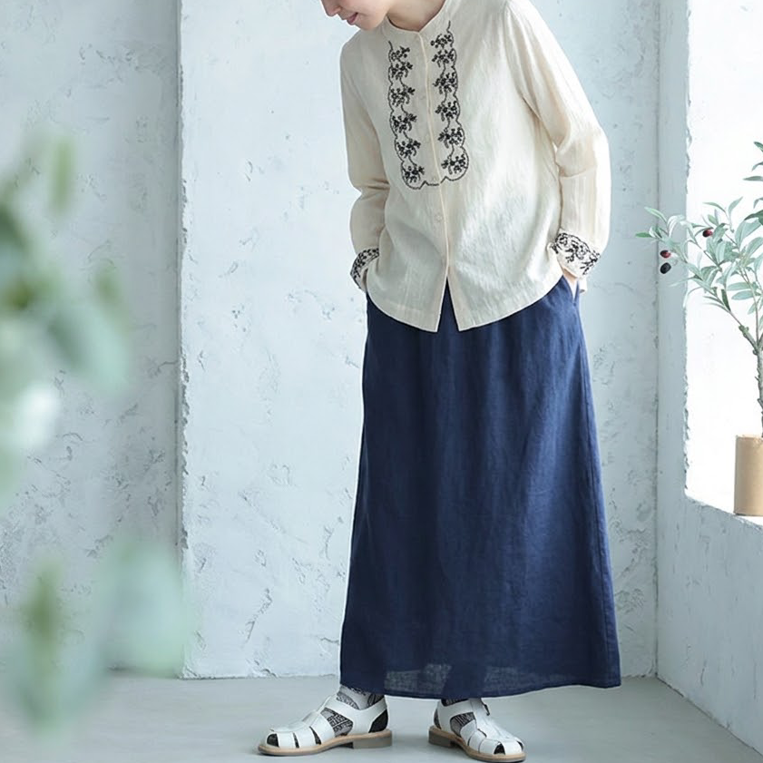 季節の変わり目 S-XL 絶対欲しい 無地 刺繍 長袖 ノーマルスリーブ ボタン 2点セット S セット/【2点セット】