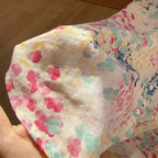 M-2XL 草花プリント ふんわりピンクの麻混ブラウス M 写真通り
