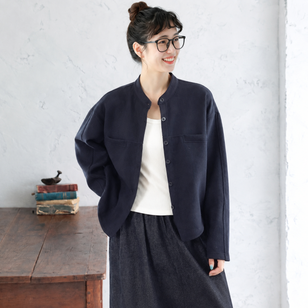 毎日モテ続けちゃう！M-2XL レトロ 着回し ゆったり 長袖 ポケット付き ジャケット 2XL ネイビー