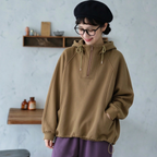 S-4XL レトロ ハーフジップ ルーズシルエット カジュアル プルオーバー パーカー/ジャージ 4XL コーヒー