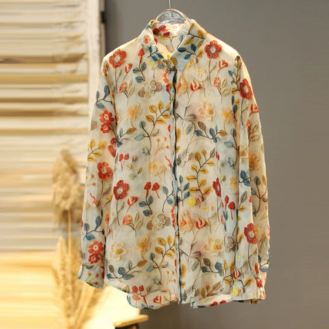 M-2XL 見逃し厳禁 花柄 レトロ シングルブレスト 折り襟 長袖 シャツ 2XL 写真通り