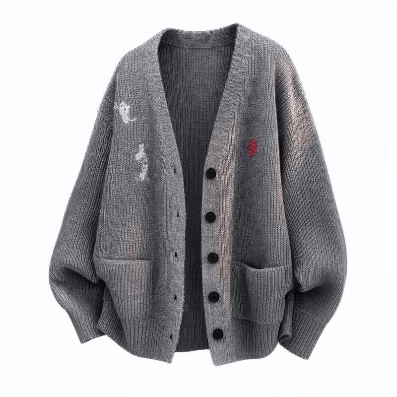 M-4XL 柔らかい クリームカラー 刺繍 ゆったり ルーズシルエット ニットカーディガン M ベージュ
