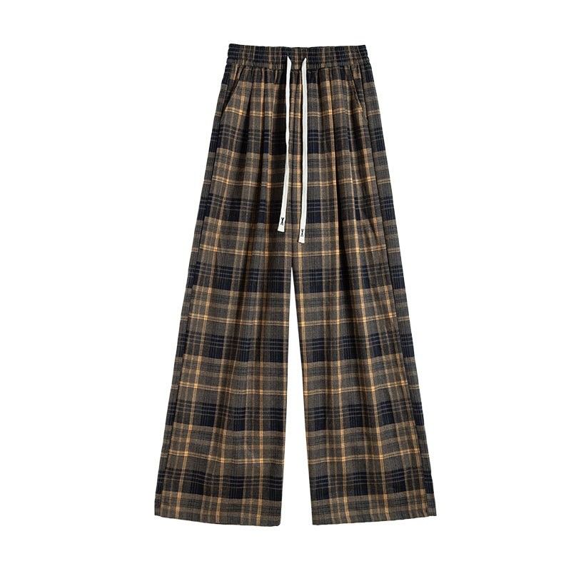 L-6XL チェック柄 ポケット付き  ロング丈  ストレートパンツ L ダークグレー (通常タイプ)