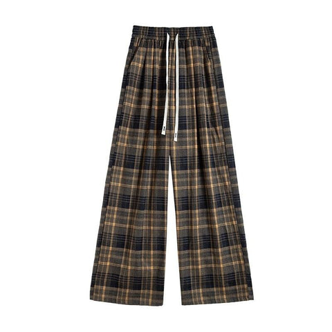 L-6XL チェック柄 ポケット付き  ロング丈  ストレートパンツ L ダークグレー (通常タイプ)