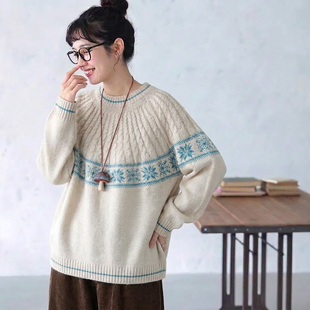 S-XL 新商品をピックアップ！幾何模様 レトロ 長袖 ラウンドネック ニットセーター S レッド
