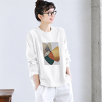 M-2XL プリント ノーマルスリーブ 幾何模様 着回し 長袖 カジュアル Tシャツ 2XL ホワイト