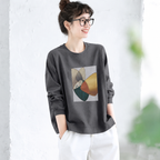 M-2XL プリント ノーマルスリーブ 幾何模様 着回し 長袖 カジュアル Tシャツ 2XL ダークグレー