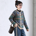 フリーサイズ レトロ ゆったり 大きいサイズ 長袖 前開き ニットカーディガン フリー カーキ