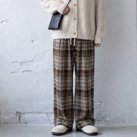 L-6XL チェック柄 ポケット付き  ロング丈  ストレートパンツ L ダークグレー (通常タイプ)