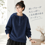 売り切れ必至S-4XL ラグランスリーブ 長袖 無地 ボタン ドローコード付き シンプル パーカー/ジャージ S ダークブルー