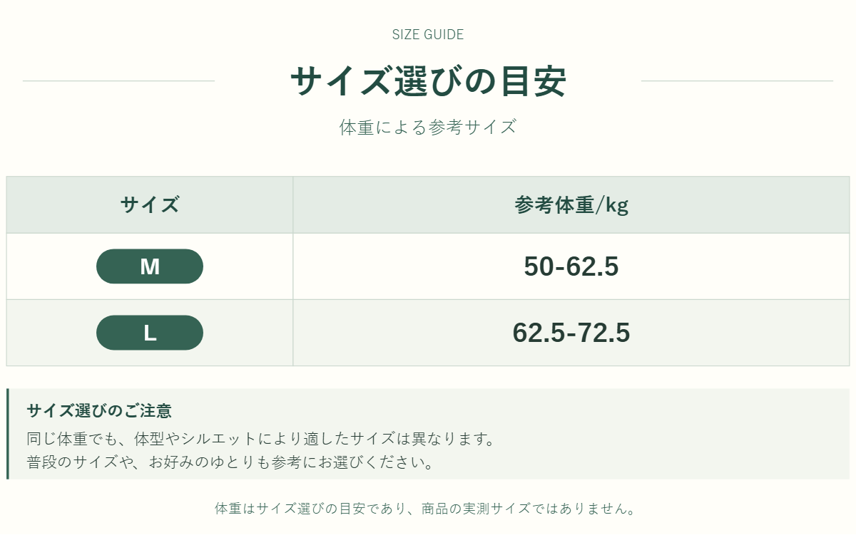アウター・トップスのサイズ表