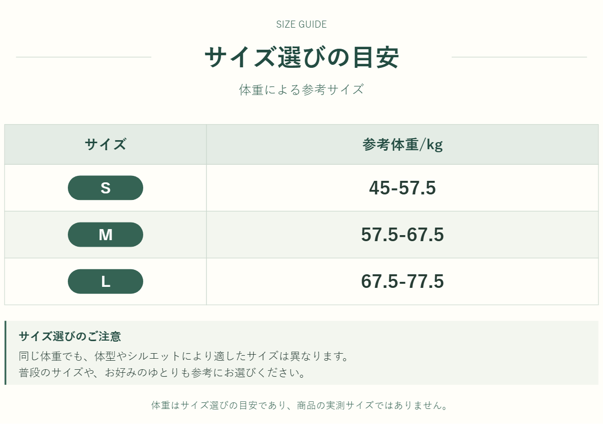 アウター・トップスのサイズ表