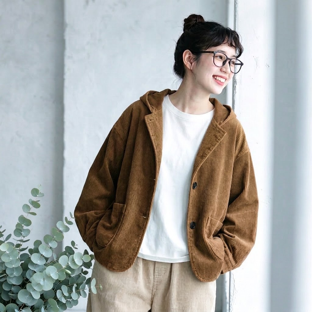 S-2XL コーデュロイ ぬくもりひとさじなフードジャケット S コーヒー