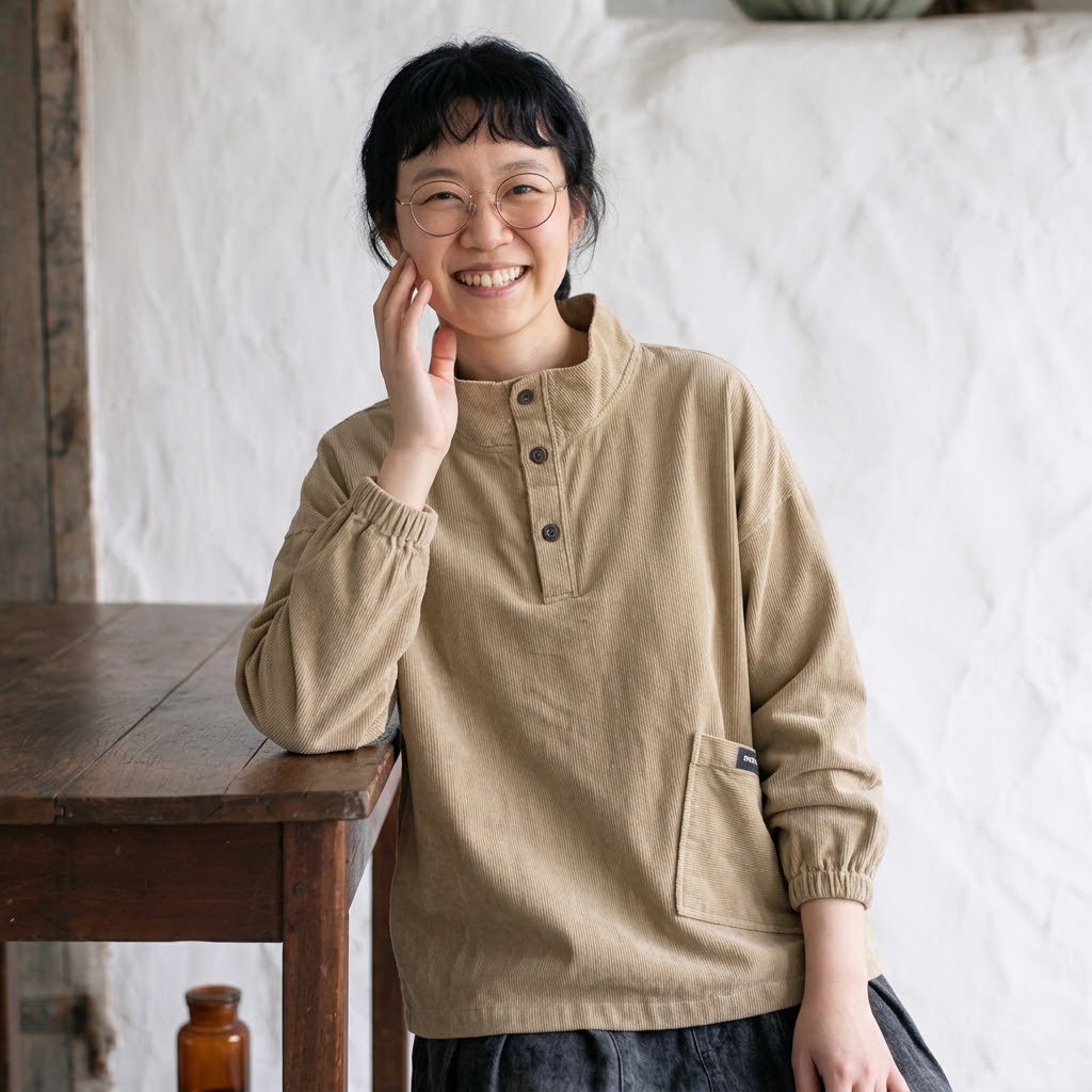 コーデュロイ素材 ゆったり長袖スウェット M ベージュ